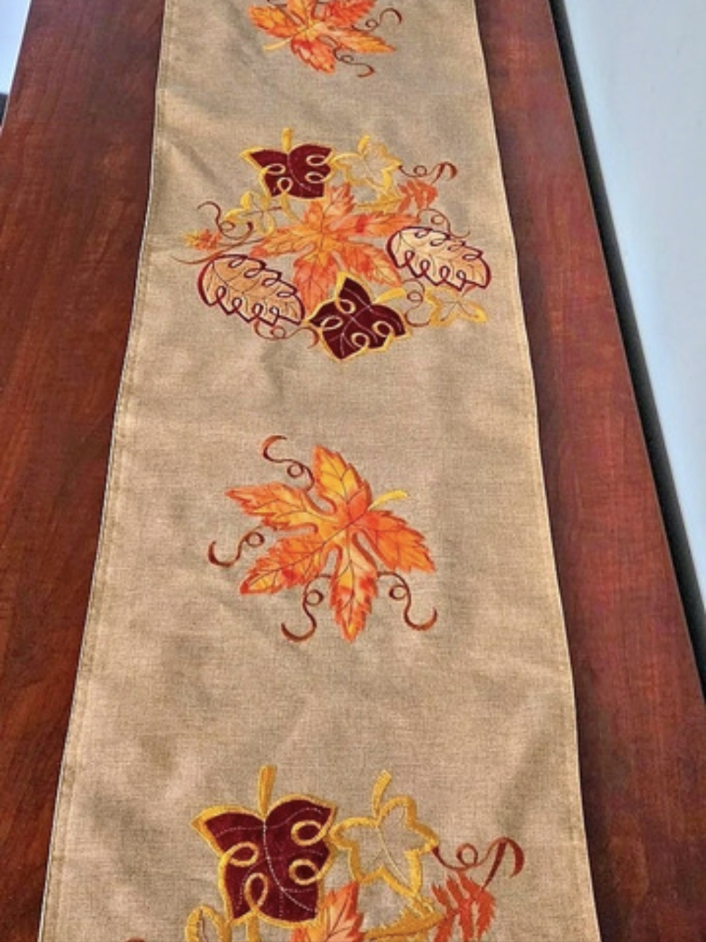 Embroidered Floral Table Runner in Brown & Orange